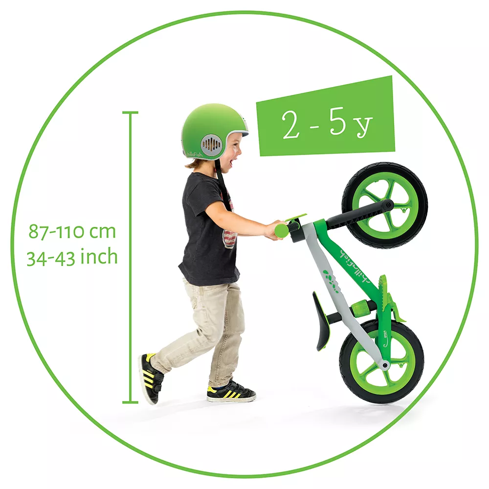Bicicletă verde ușoară, fără pedale, cu frână de picior integrată - BMXie