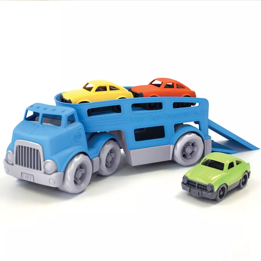 Camion pentru tractări auto cu 3 mini-automobile colorate din plastic reciclat