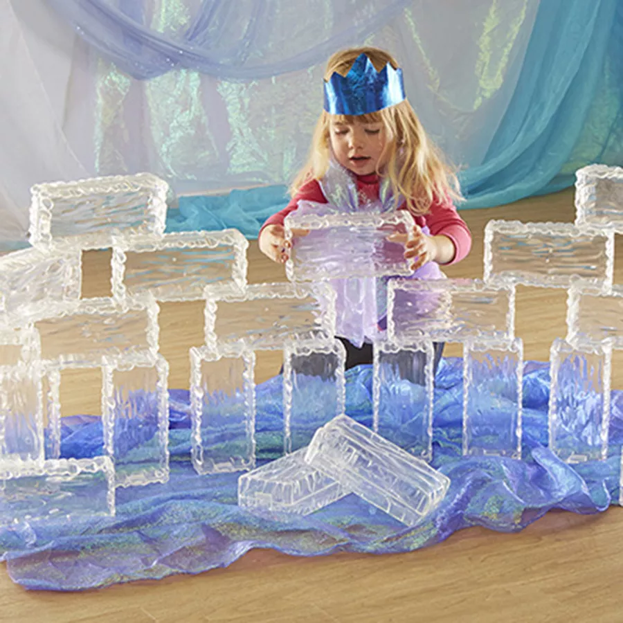Set de 25 cărămizi din plastic transparent cu efect de gheață