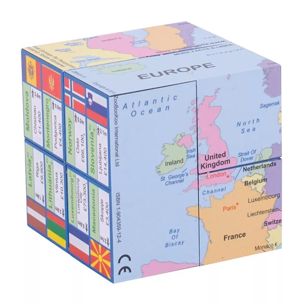 Cub educativ pliabil  - Națiuni europene. Hartă, drapele și informații geografice
