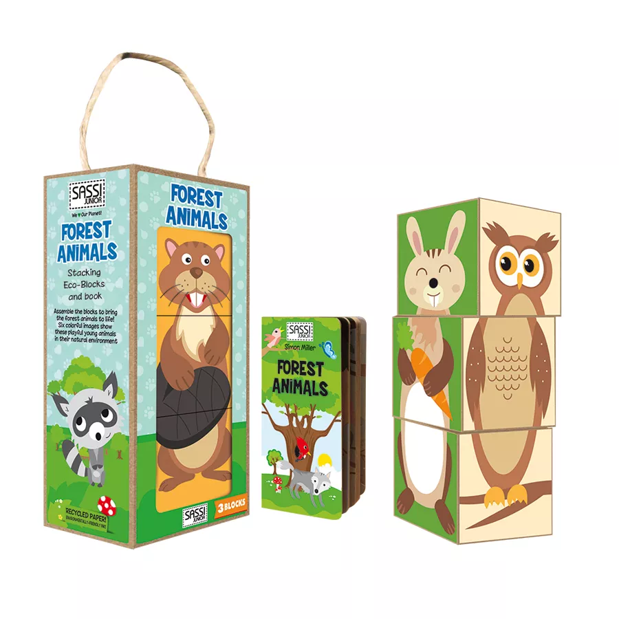 Cuburi puzzle + carte - Animale din pădure