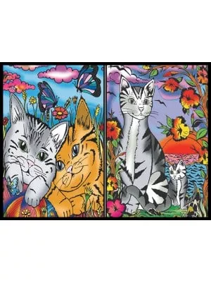 Dosar de colorat din catifea, cu 12 carioci – Pisicuțe (36 x 26 x 1,8 cm)
