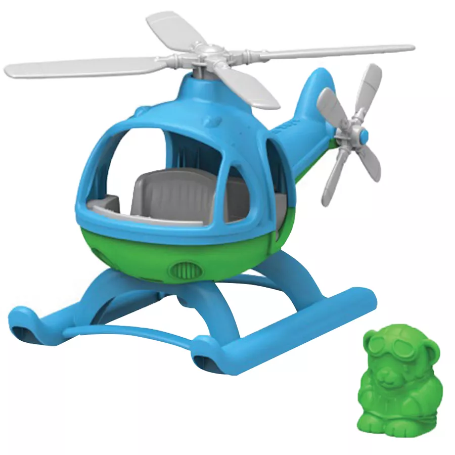 Elicopter albastru cu ursuleț pilot din plastic reciclat