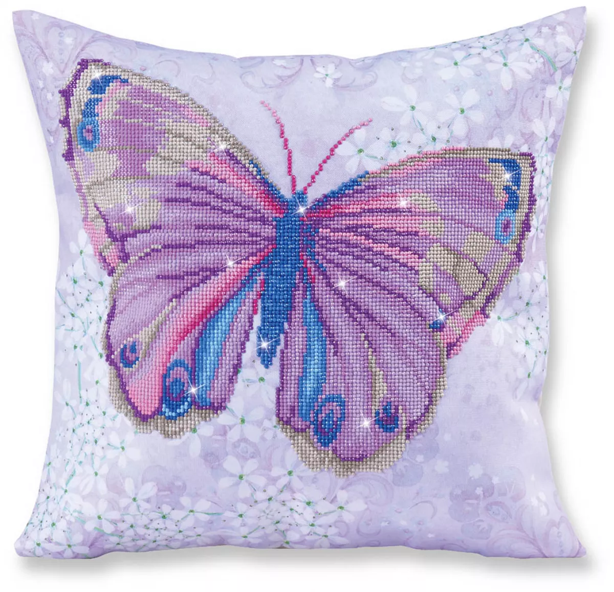 Față de pernă decorativă cu diamante - Fluture mov