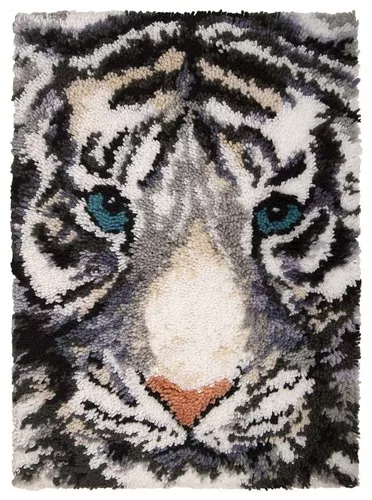 Goblen cu punct de nod tip covoraș – Tigru alb