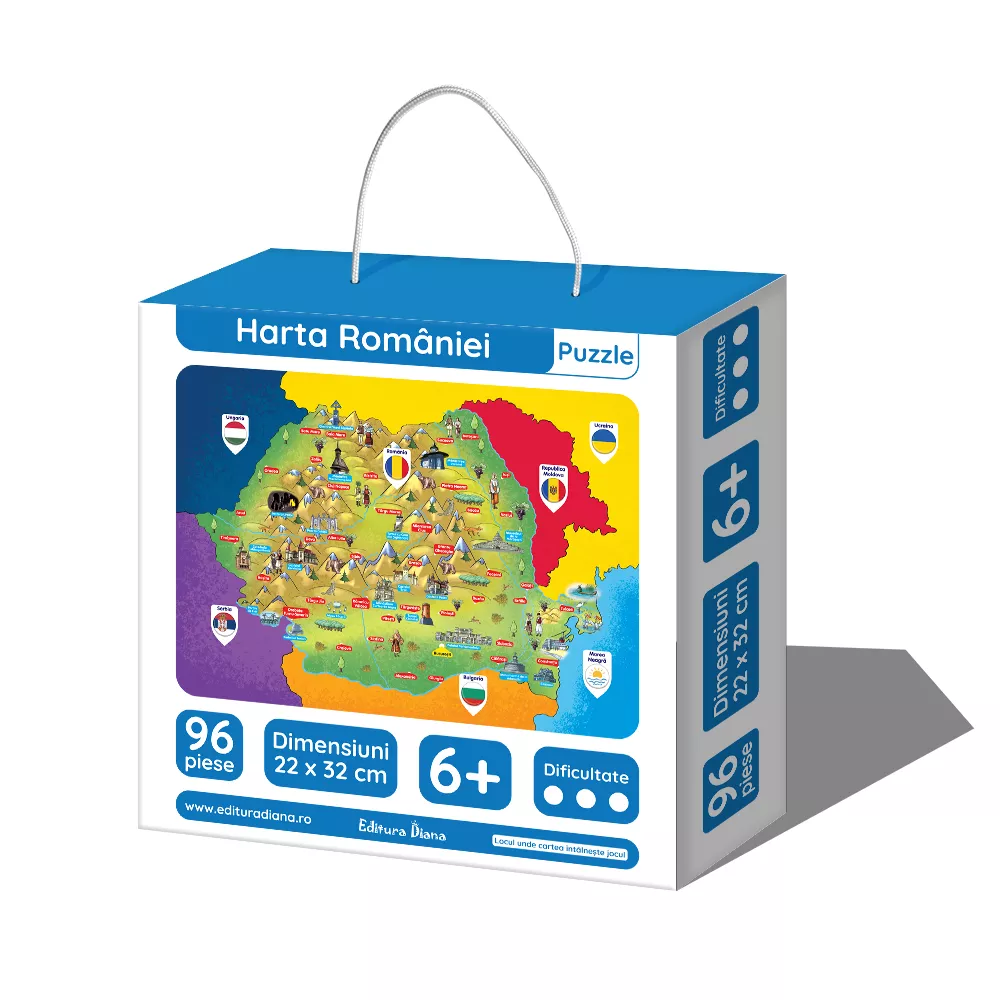 Harta României - puzzle educațional 96 piese, 6+
