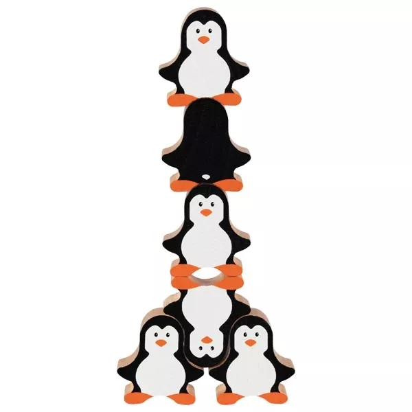Joc de stivuire cu 18 pinguini din lemn