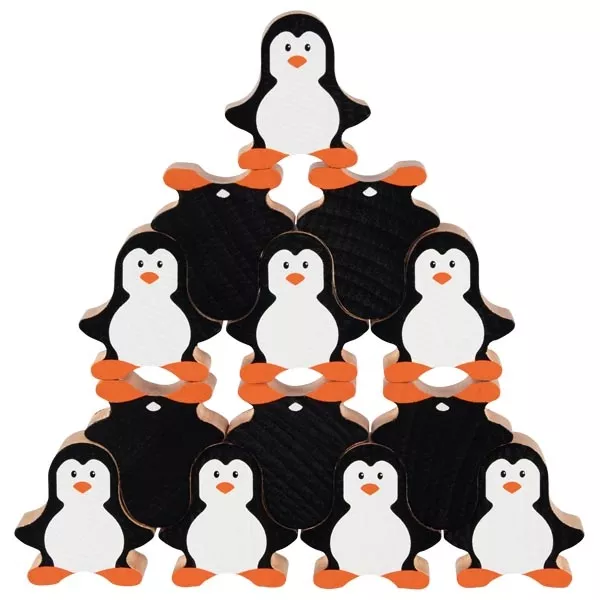 Joc de stivuire cu 18 pinguini din lemn