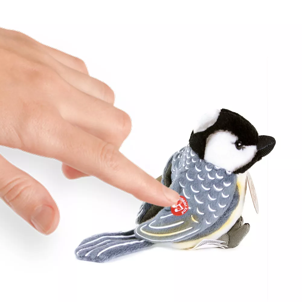 Jucărie din pluș cu sunet real – Pasăre gri (pițigoi), 11 cm