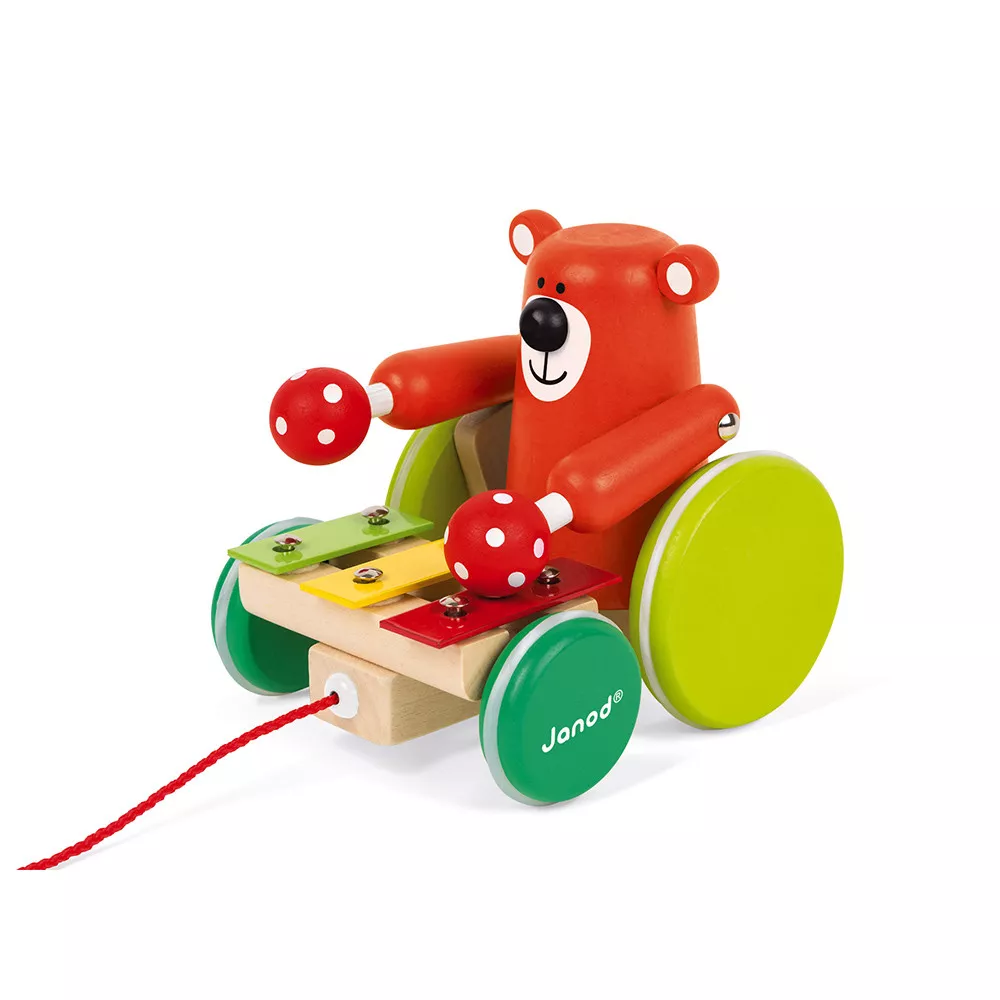 Jucărie de tras cu sunet  - Ursuleț cu xilofon