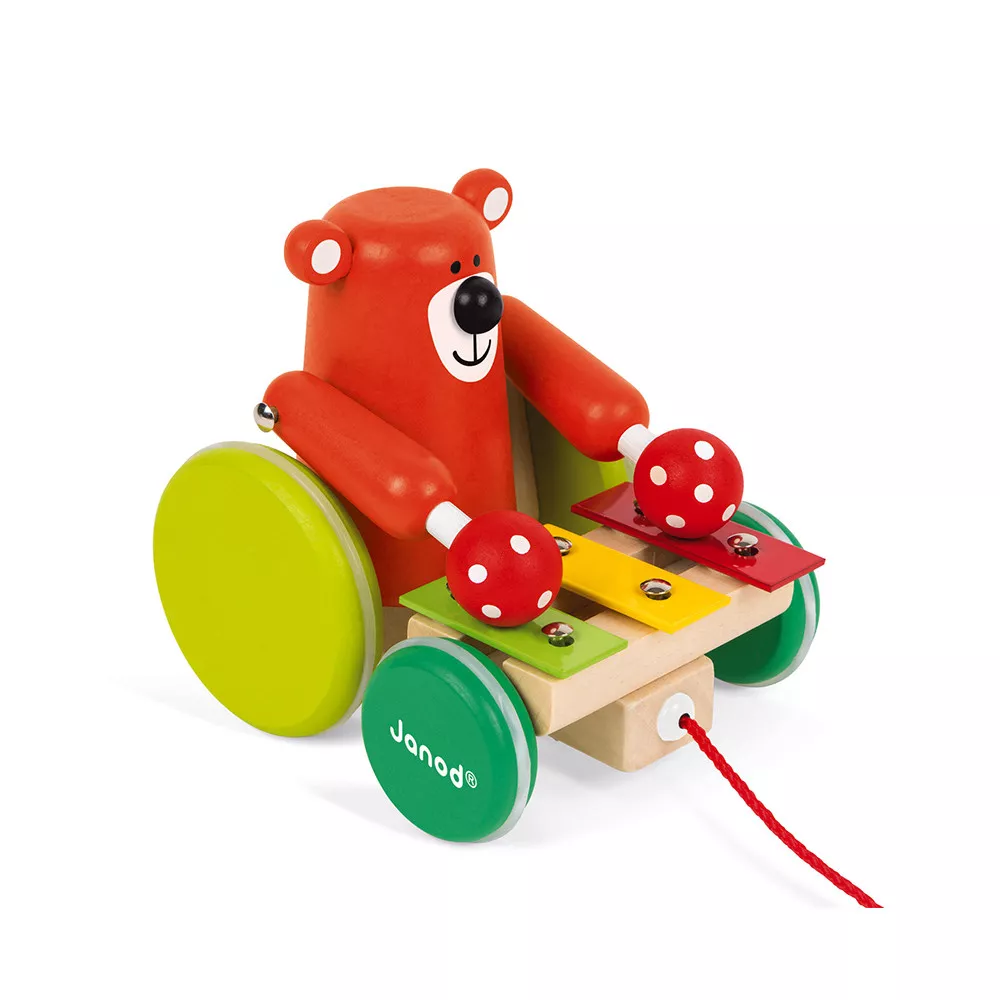 Jucărie de tras cu sunet  - Ursuleț cu xilofon