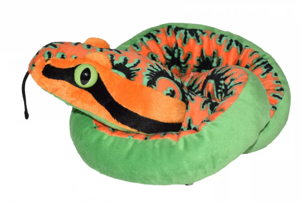 Jucărie din pluș - Șarpe verde cu portocaliu, 137 cm