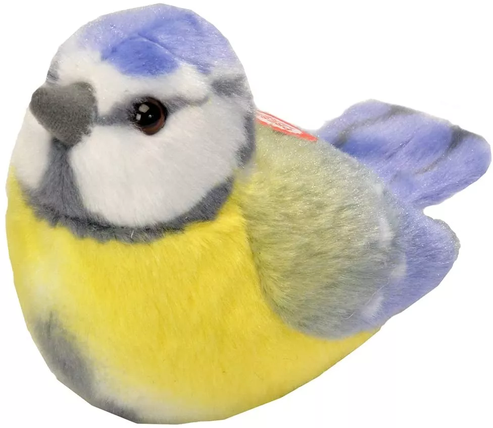 Jucărie din pluș cu sunet real - Pasăre albastră (pițigoi), 13 cm