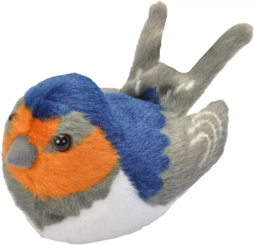 Jucărie din pluș cu sunet real - Pasăre colorată (rândunică), 13 cm