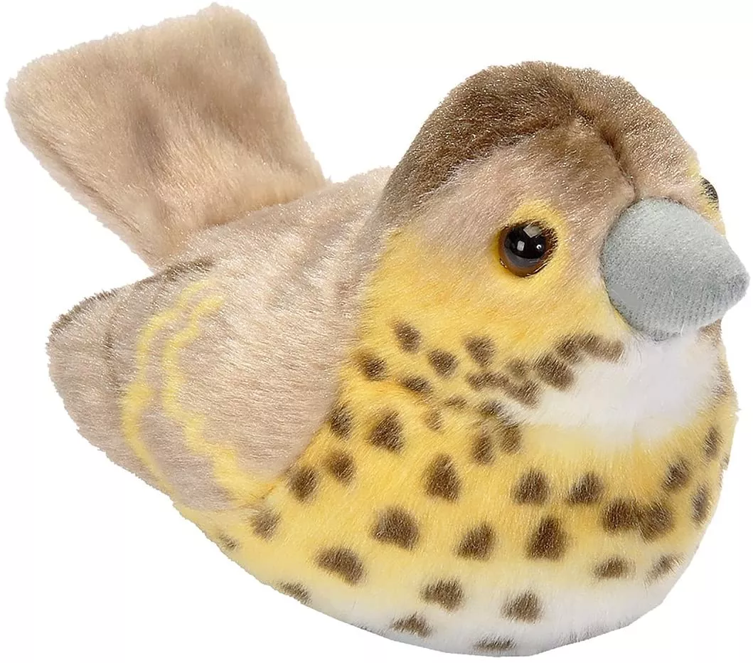 Jucărie din pluș cu sunet real - Pasăre colorată (sturz), 15 cm