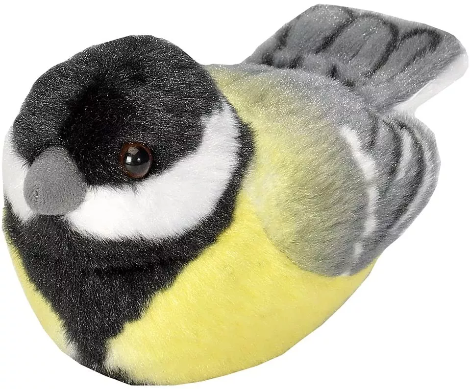 Jucărie din pluș cu sunet real - Pasăre neagră (pițigoi), 15 cm