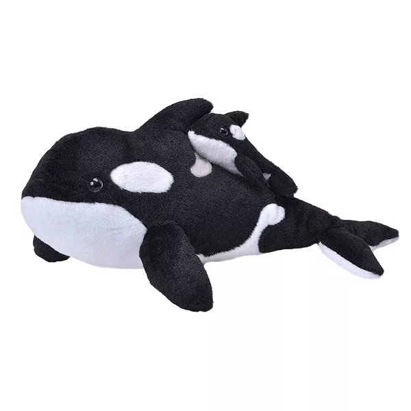 Jucărie din pluș - Delfin (Orca), 30 cm cu pui, 13 cm