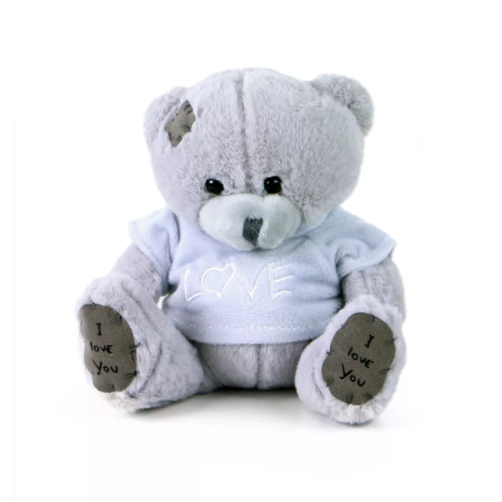 Jucărie din pluș - Ursuleț gri în tricou albastru, 15 cm