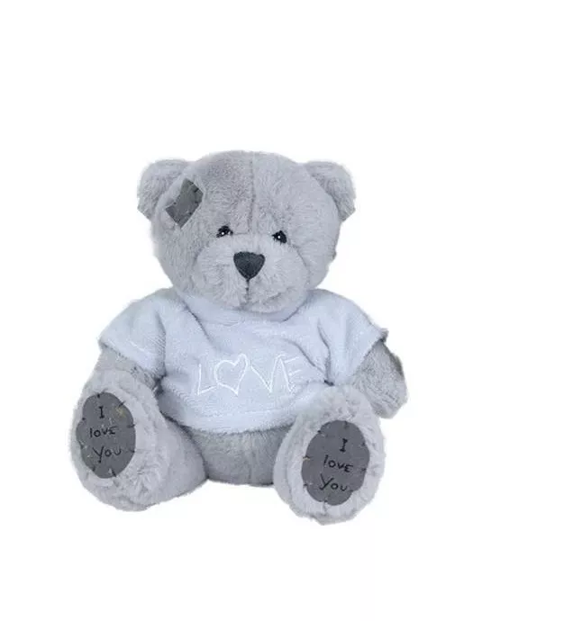 Jucărie din pluș - Ursuleț gri în tricou albastru, 15 cm