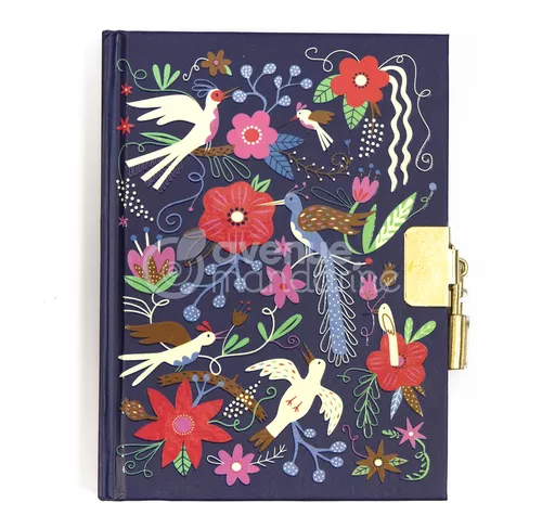 Jurnal secret cu lacăt și cheițe - Păsări și flori, 14 x 11 cm