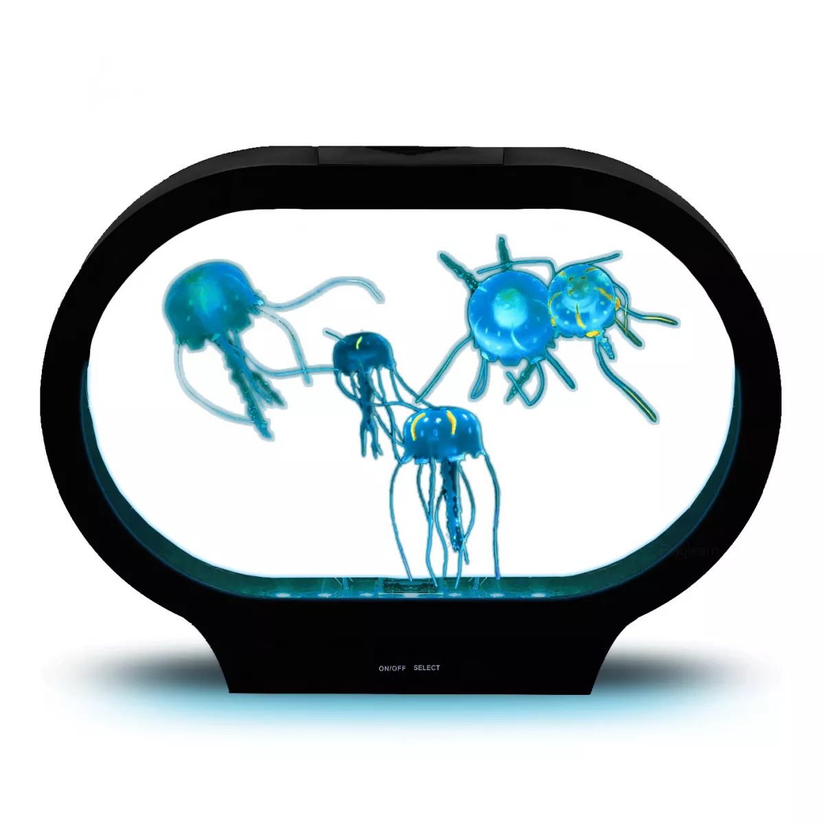 Lampă acvariu cu 5 meduze și iluminare LED (formă ovală) (RESIGILAT)