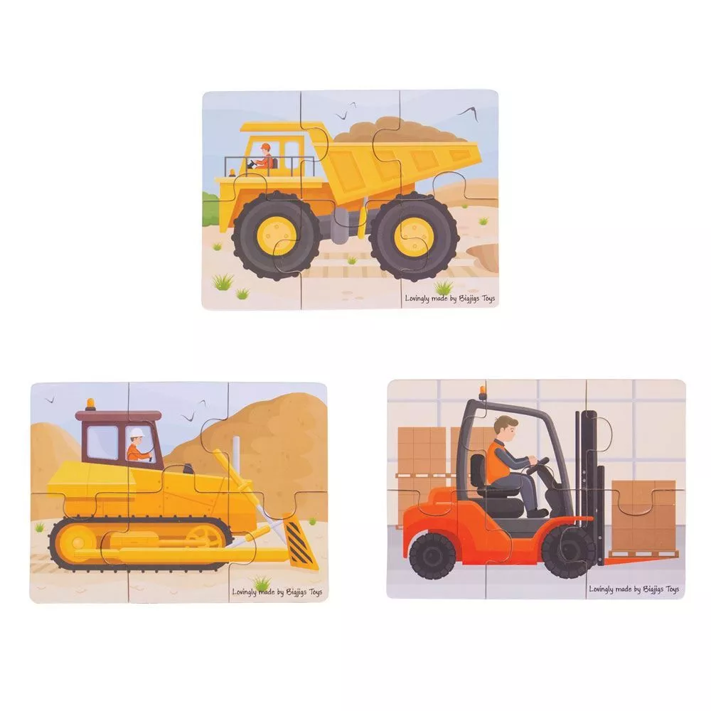 Mașini de construcție (6 piese de puzzle) - 3 Puzzle-uri