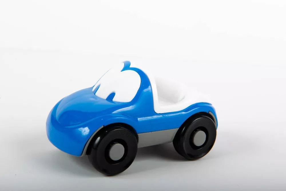 Mașinuță decapotabilă veselă - albastră, 5 x 8 cm