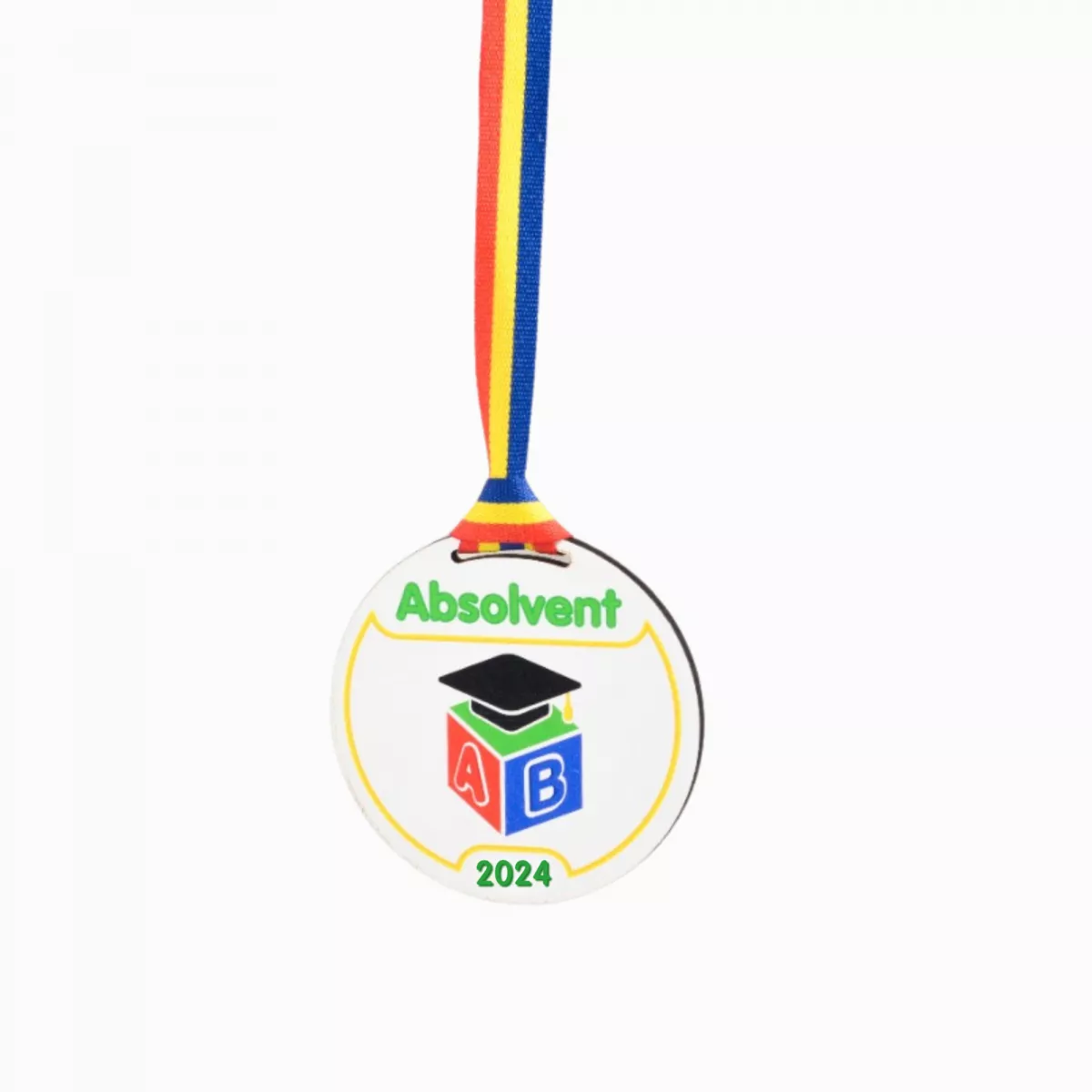 Medalie personalizată din lemn printat cu șnur tricolor
