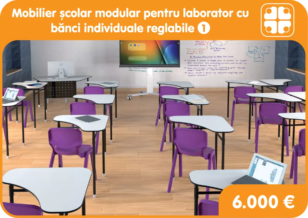 Mobilier școlar modular pentru laborator cu bănci individuale reglabile (1)