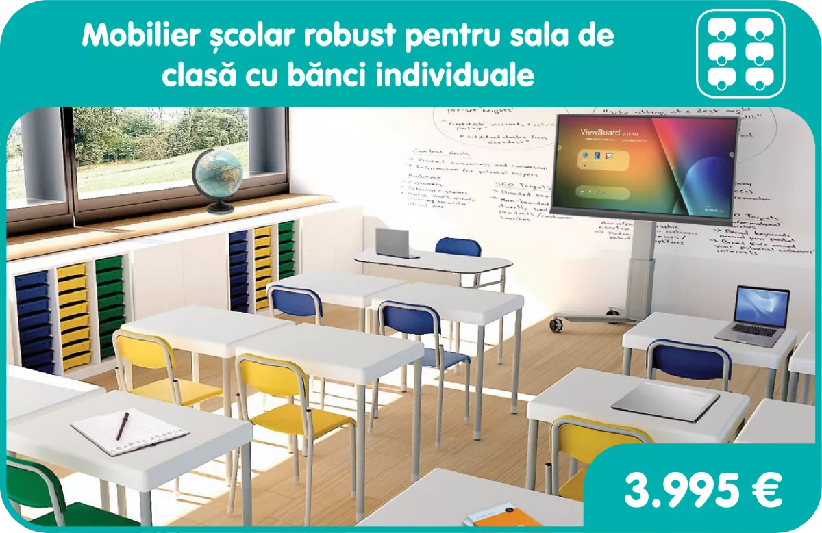 Mobilier școlar robust pentru sala de clasă cu bănci individuale