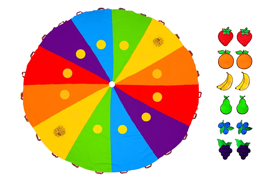 Set parașută educațională Curcubeu și set 12 fructe cu arici