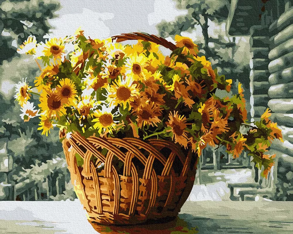 Pictură pe numere - Coș cu flori, 40 x 50 cm