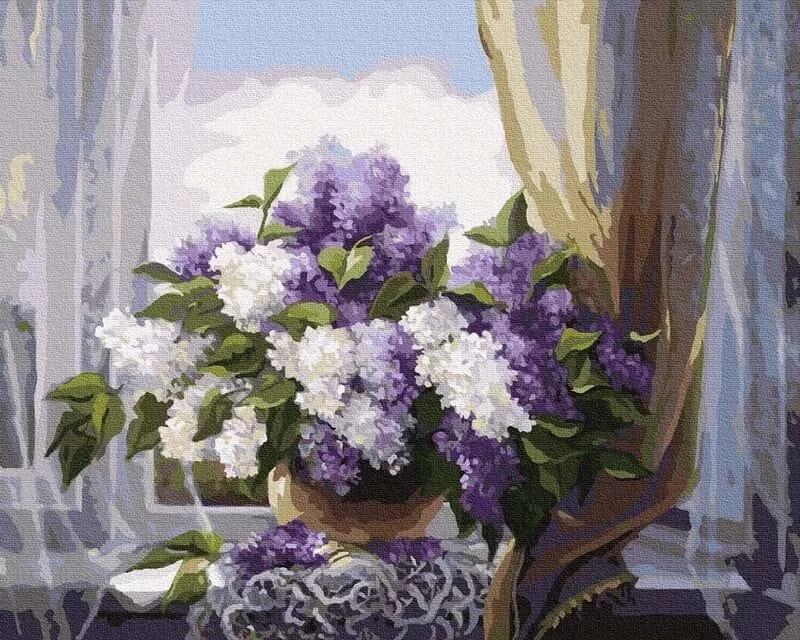 Pictură pe numere - Liliac la fereastră, 40 x 50 cm