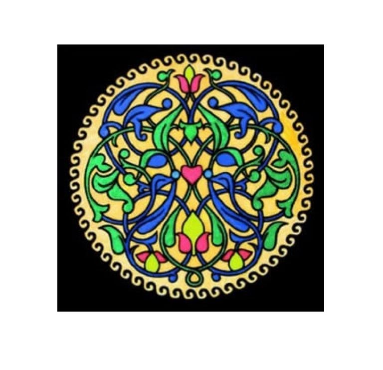 Planșă de colorat din catifea, cu 12 carioci – Mandala cu flori (32 × 32 cm)
