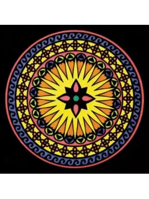 Planșă de colorat din catifea, cu 12 carioci – Mandala antistres (32 × 32 cm)