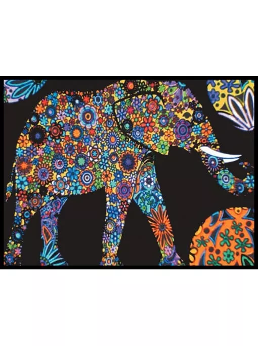 Planșă de colorat din catifea, cu  12 carioci – Mandala elefant (35 x 47 cm)