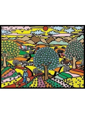Planșă de colorat din catifea, cu  12 carioci – Primăvara (35 x 47 cm)