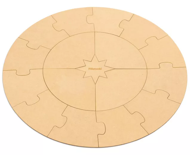 Puzzle circular necompletat cu 17 piese din lemn - Soarele, anotimpurile și lunile anului