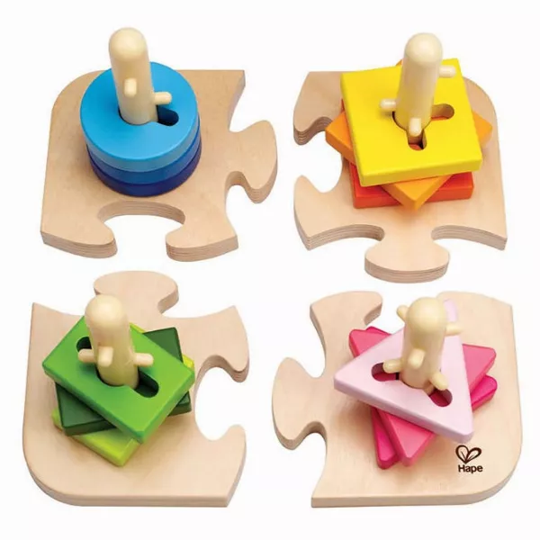 Puzzle creativ din lemn cu diverse forme geometrice
