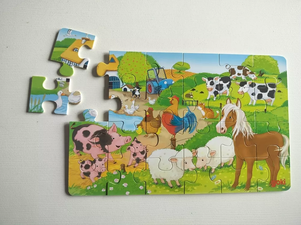 Puzzle cu 24 de piese din lemn - Animale de la fermă