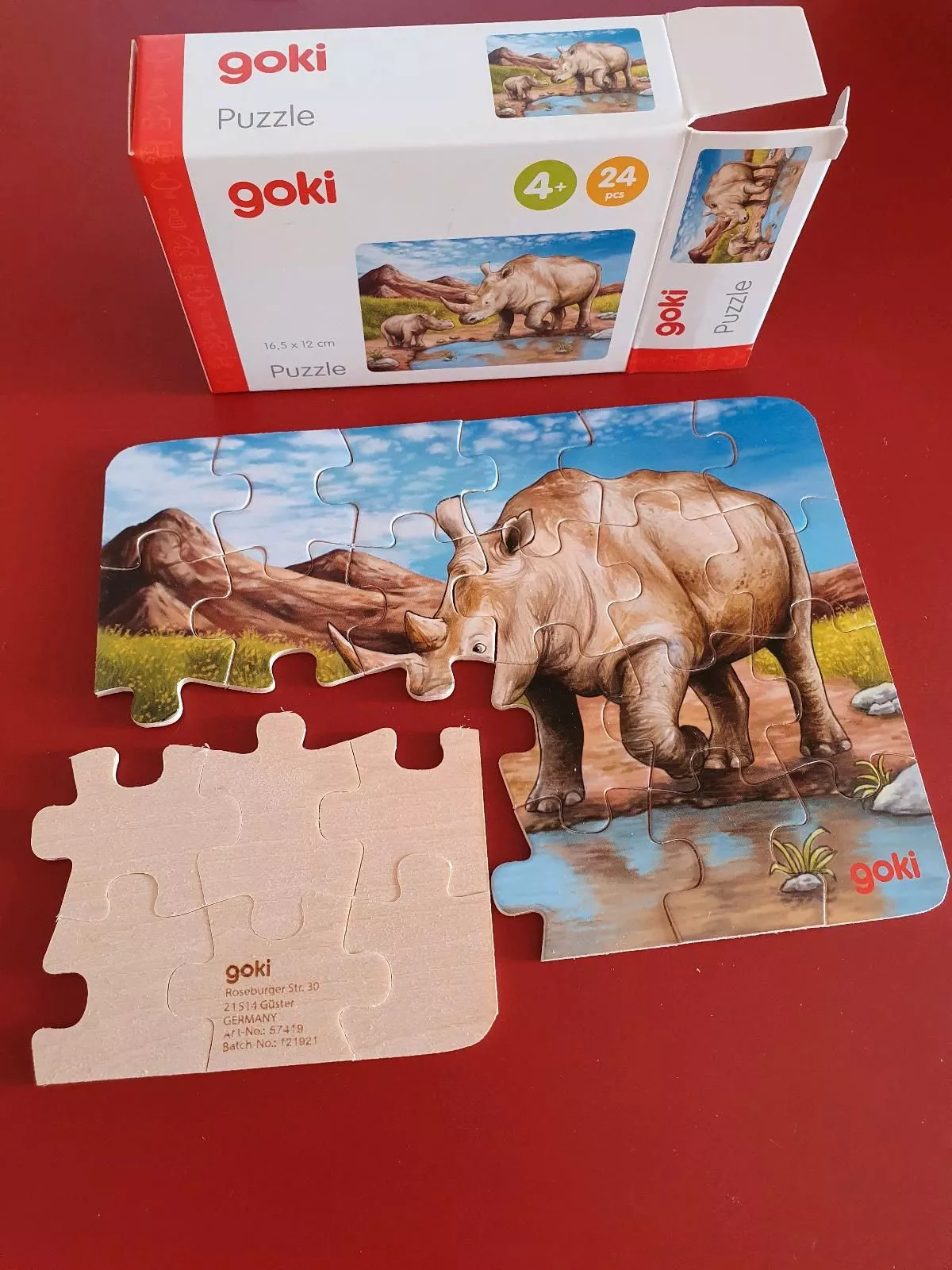 Puzzle cu 24 de piese din lemn - Rinoceri