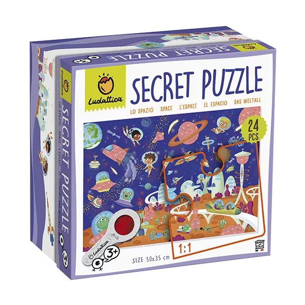 Puzzle cu 24 de piese și o lupă - Secretele spațiului