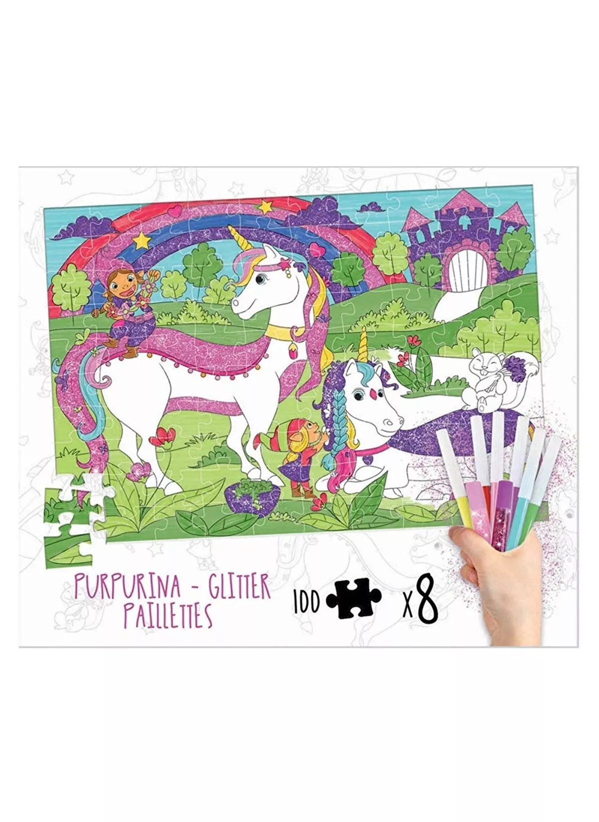Puzzle de colorat cu 100 de piese - Unicorni