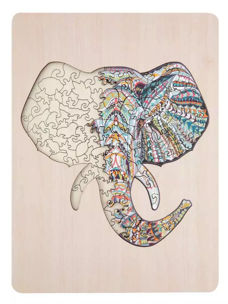 Puzzle din lemn cu 137 de piese în forme deosebite - Elefant