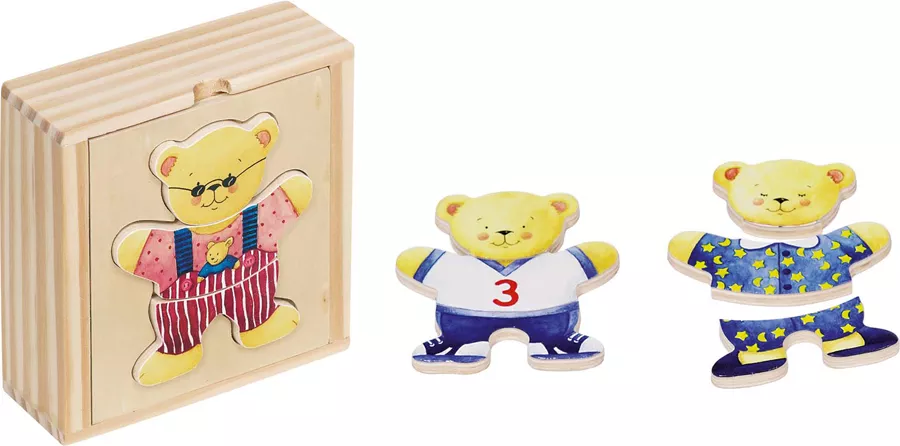 Puzzle într-o cutie din lemn - Îmbracă ursulețul - DELIST