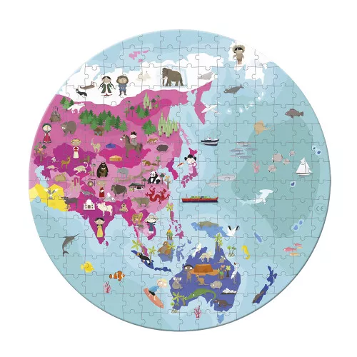Puzzle rotund cu două fețe - Harta lumii (208 piese)