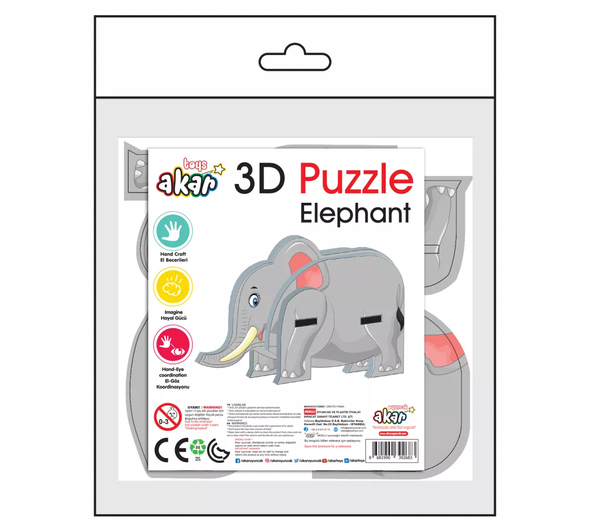 Puzzle 3D cu 7 piese - Elefant