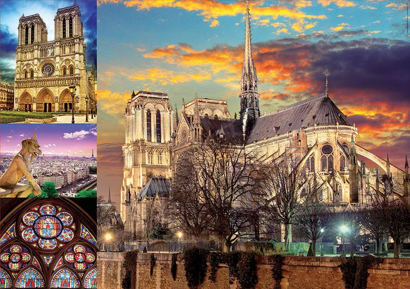 Puzzle cu 1000 de piese - Colaj foto Notre-Dame din Paris