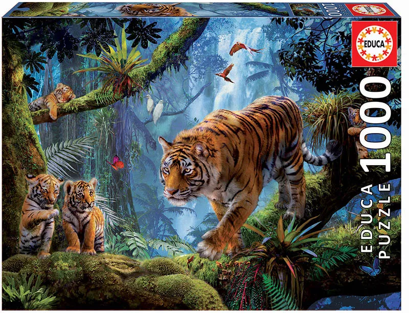 Puzzle cu 1000 de piese - Tigri în copac