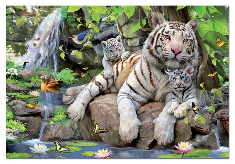 Puzzle cu 1000 de piese - Tigri bengalezi albi